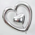 Silver double-heart foil balloon with a shiny metallic finish for romantic events - Heart-to-Heart / Silver