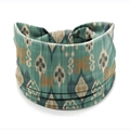 Elastic bohemian headband featuring a turquoise ikat print and twisted knotted design - Style 116