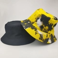 Reversible bucket hat in solid black and yellow tie-dye pattern for sun protection - 10# (Yellow Black White Tie Dye + Black)