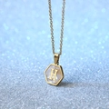 Gold stainless steel hexagon necklace with mother of pearl shell and letter H pendant - Letter H