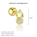 Minimalist gold S925 sterling silver ear bone stud with opal and zircon gemstones - Opal and Round Zirconia Combination Stud Earring (E4831-Gold/Single)