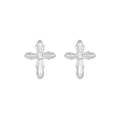 Silver cross stud earrings with central crystal and vintage gothic relief details - Vintage Embossed Cross (E304249) - White White