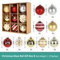 Set di 9 palline di Natale in vetro dipinte a mano 8cm con fiocchi di neve e glitter - Tipo B-Toni Classici (Rosso/Oro/Argento)