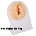 Silicone ear model on clear acrylic stand for displaying ear plugs and piercings - Flesh-Left Ear-With Hole