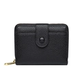 Classic black litchi texture women's short wallet with gold zipper and snap closure - Black