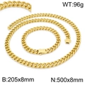 Parure de bijoux gourmette dorée pour homme incluant un collier et un bracelet polis - Ensemble Couleur Or 8mm (KS141860-Z)