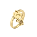 Adjustable gold open ring featuring micro-pave LOVE heart and girl charms - Adjustable Open / Heart Girl Pendant Style (CB00712YH)