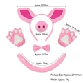 6-piece pink pig costume set with plush ears headband, nose, bow tie, gloves and tail - Pink Pig Ears 4-Piece Set (Velcro Tail) + Pink Gloves
