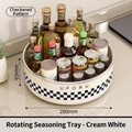 Portaspezie girevole bianco crema con motivo a scacchi classico per la cucina - Grande (Diametro 28cm) / Stile a Scacchiera / Bianco Crema
