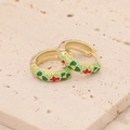 Pendientes de aro retro dorados con flores de esmalte de colores para mujer - Verde