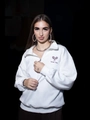 Close-up of white fleece sweatshirt with purple Tennis Time print and half-zip collar - S / White (Thin)