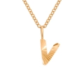 Golden stainless steel necklace with textured letter V pendant for women and girls - Letter V / Gold