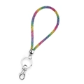 Cordino da polso con strass arcobaleno sfumato, anello e chiusura a moschettone - Corto Arcobaleno / Arcobaleno