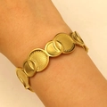 Golden link bracelet for women featuring alternating polished and textured round charms - Granular Chain Link (A-571)