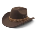 Detail van bruine vilten cowboyhoed met gevlochten lederen band en metalen ringen - M (56-58cm) / Bruin