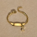 Gold Figaro chain bracelet with rectangle tag and sparkling letter X charm pendant - Gold Letter X