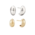 Boucles d'oreilles ovales en acier inoxydable poli avec finitions or et argent - Style de Haricot Minimaliste (YE35966) / Doré