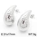 Pendientes de gota de agua huecos en plata pulida con textura martillada, 31x17mm - Color Acero (KE112468-KFC)
