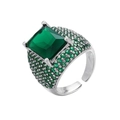 Detailansicht verstellbarer Silberring mit grünem quadratischem Edelstein und Pavé - Platin Grün Zirkonia