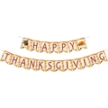 Happy Thanksgiving banner set with festive turkey and food illustrations on paper flags - Turkey Banners