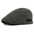 Classic grey plaid wool blend ivy cap with adjustable metal side buckle detail - Adjustable / Plaid Flat Cap (CQ3519) / Black