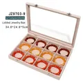Pink 12-slot jewelry box with glass lid for bracelet storage and display - 12 Grids - Beige