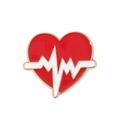 Red enamel heart brooch with white heartbeat line and gold metal trim for nurses - EKG Line Red Heart