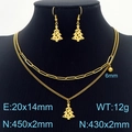 Golden Christmas tree jewelry set featuring layered bell necklace and studs on a black bust - Gold Christmas Tree Necklace Earrings 2-Piece Set (KS198111-Z)