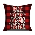 Christmas cushion cover in red black plaid with jingle bells print for sofa decor - Red Black Plaid Jingle Bells Text/22YM13-17