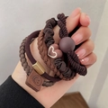 Dark brown high elasticity hair ties set with heart and smiley face charms - 7# Coffee Color