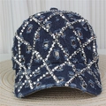 Deep blue denim baseball hat with silver square studs and vintage distressed details - Style 8-Deep Blue Distressed Square Studded