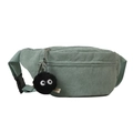 Bean green corduroy fanny pack with a black plush pompom charm and adjustable strap - With Pendant / Green