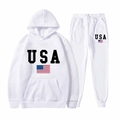 Ensemble de survêtement blanc avec sweat à capuche et jogging avec imprimé USA - Blanc