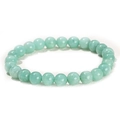 Elastic beaded bracelet with round light green natural stone beads and smooth polished finish - Light Green Jade Style