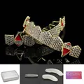 Gold plated hip hop dental grills set with cubic zirconia and red enamel accents - Gold Red Fangs