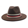 Detail of dark coffee wool felt fedora featuring a Greek key patterned decorative band - Dark Coffee