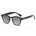 Lunettes de soleil rondes rétro avec monture noire, verres dégradés gris et clous argentés - Noir Brillant Gris Double (C48)
