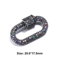 Oval screw clasp with colorful gemstones for jewelry making, size 28.8x17.5mm - Style 42 (Gun Metal Multi-color Zircon Oval Clasp)