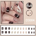 Cat eye silver mirror press-on nails with deep red-brown and star pearl accents - Dark Brown Gold Rhinestone Star Style (D3004 Glue Type)