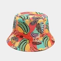 Detail shot of the vibrant tropical banana print and canvas fabric on this sun hat - M(56-58cm) / Red Banana Print