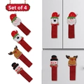 Set de 4 fundas navideñas para manijas con Papá Noel y renos para la nevera de cocina - Estilo de Cabeza Única