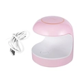 Pink SUNmini UV LED nail lamp with gold trim and white USB power cable for manicures - Mini Pink Round Nail Lamp