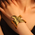 Chic gold-plated starfish open cuff bracelet with detailed textured skin for women - Starfish Bangle