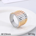 Three-tone 18K gold plated stainless steel wide ring with vertical stripe texture - US 6 / Tri-color Hollow Out Style (KR109872-LK)