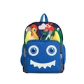 Blue monster themed kids backpack with ergonomic straps and cartoon illustrations - Blue