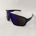 Matte black sports sunglasses with purple polarized wrap lens for cycling - Black Frame Blue Mirrored Lens