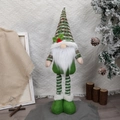 Gnomo di Natale con cappello a maglia a righe rosse e verdi e gambe telescopiche - Gnomo Telescopico Verde