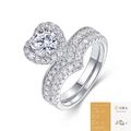 Elegante S925 sterling zilveren moissaniet ring met harthalo en GRA-certificaat - US Maat 9 / R15867 1ct Moissaniet + 54 Stenen (met GRA Certificaat)