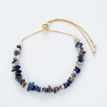 Adjustable natural stone bracelet with blue and white gravel stones and gold metal chain - Blue
