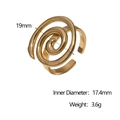 18k gold swirl stainless steel ring with 19mm outer and 17.4mm inner diameter specs - Gold